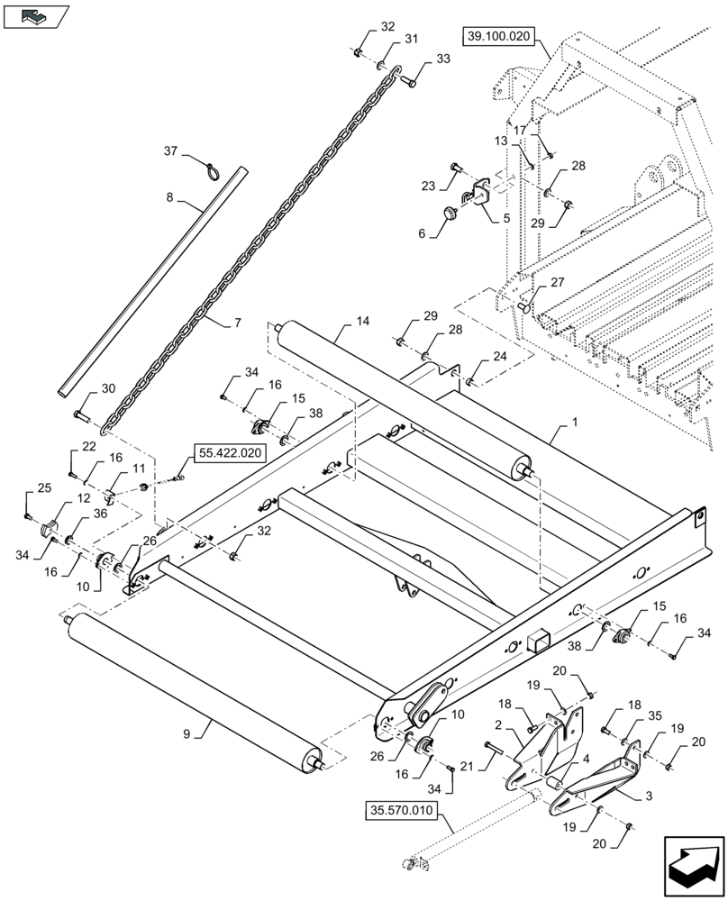 Схема запчастей Case IH LB324P - (70.250.030) - ROLLER BALE CHUTE, SINGLE PIECE (70) - EJECTION