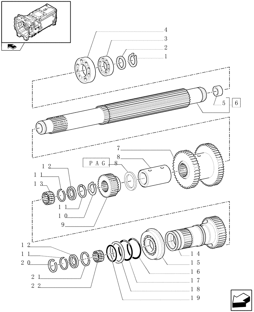 Схема запчастей Case IH PUMA 115 - (1.28.7[04]) - SEMI POWER-SHIFT TRANS. - SPEED GEAR AND CLUTCHES - TOP DRIVING SHAFT AND GEARS (03) - TRANSMISSION