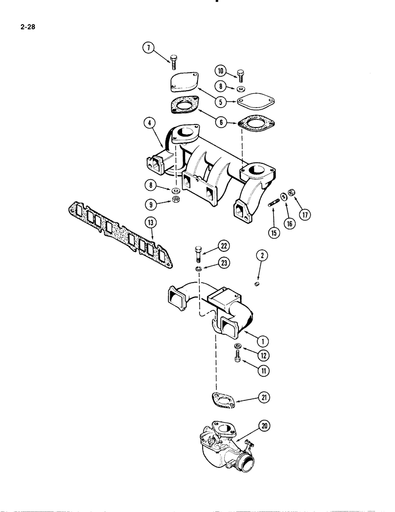 Схема запчастей Case IH 1835B - (2-28) - MANIFOLDS, 148B SPARK IGNITION ENGINE, CARBURETOR (02) - ENGINE