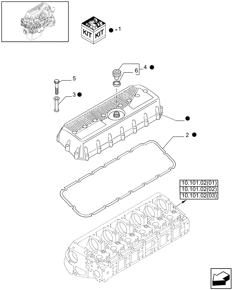 Схема запчастей Case IH 8010 - (10.101.03[02]) - HEAD COVER - 7010/8010, CURSOR 10 (10) - ENGINE