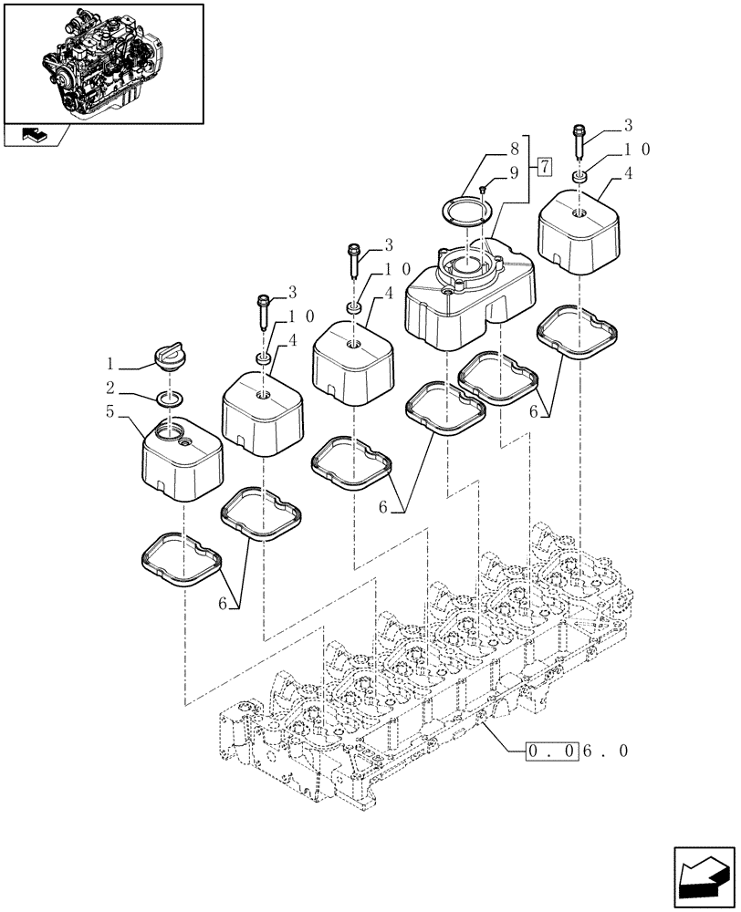 Схема запчастей Case IH F4GE9684R J600 - (0.06.3) - CYLINDER HEAD COVERS (504137527) 