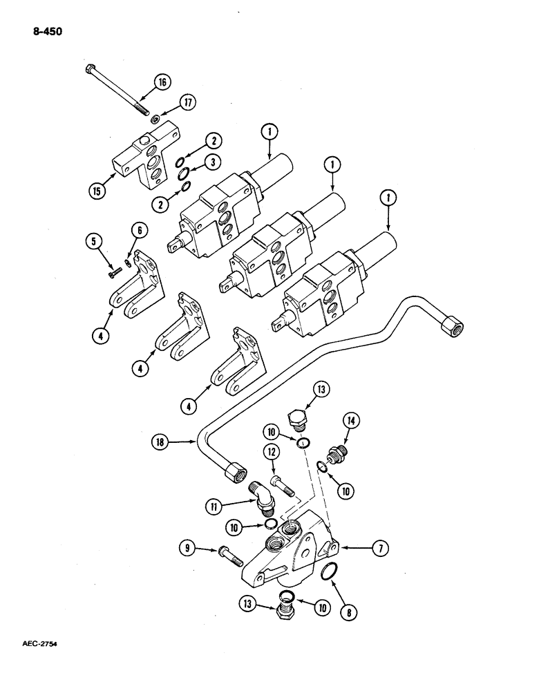Схема запчастей Case IH 585 - (8-450) - AUXILIARY VALVES, P.I.N. 18001 AND AFTER WITHOUT CAB (08) - HYDRAULICS