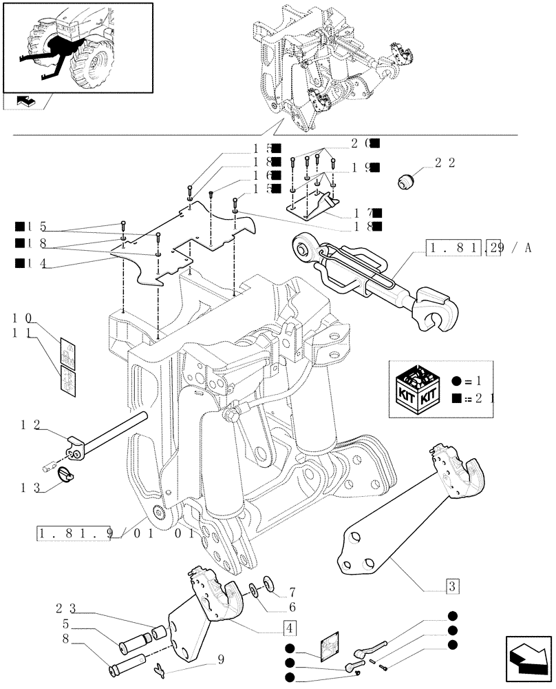 Схема запчастей Case IH PUMA 165 - (1.81.9/01[04]) - (VAR.088) FRONT HPL LESS PTO, LESS AUX. COUPLERS - LINK AND ARMS - C6726 (07) - HYDRAULIC SYSTEM