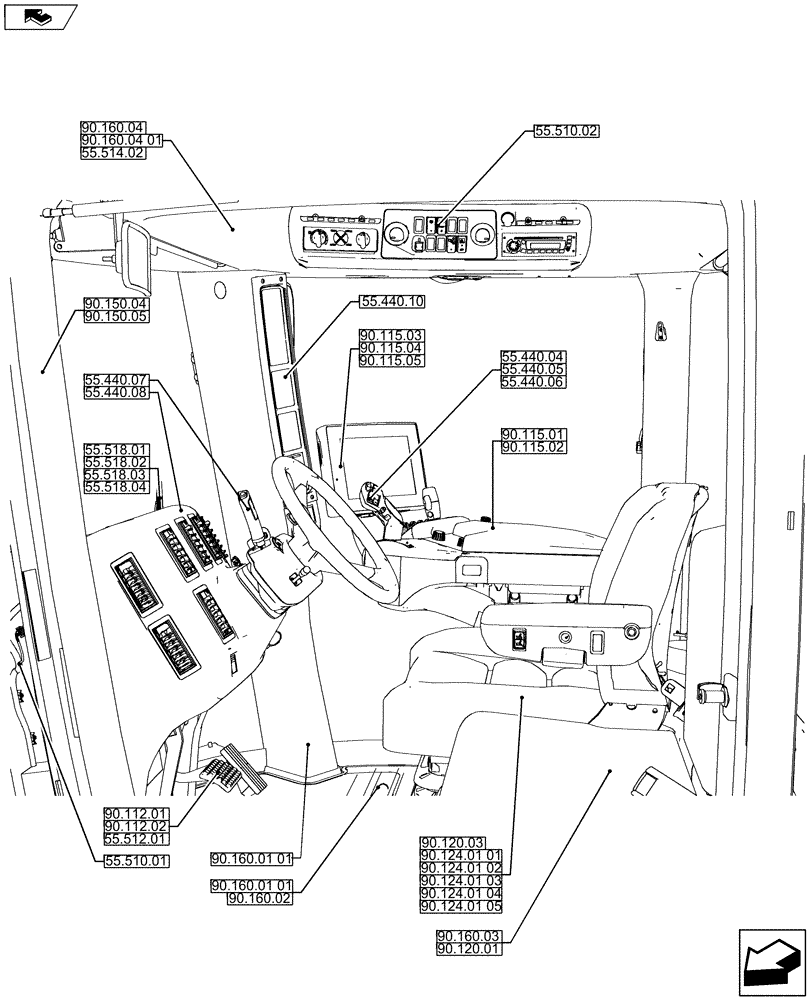 Схема запчастей Case IH QUADTRAC 500 - (90.000.00) - PICTORIAL INDEX - CAB (90) - PLATFORM, CAB, BODYWORK AND DECALS