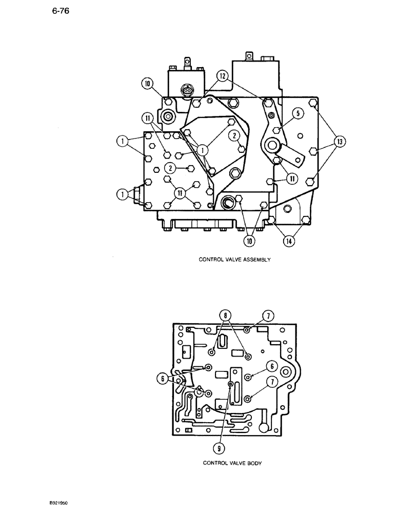 Схема запчастей Case IH 7120 - (6-076) - TRANSMISSION CONTROL VALVE ASSEMBLY, VALVE BOLTS AND PATTERN, TWO SPEED REVERSE VALVES (06) - POWER TRAIN
