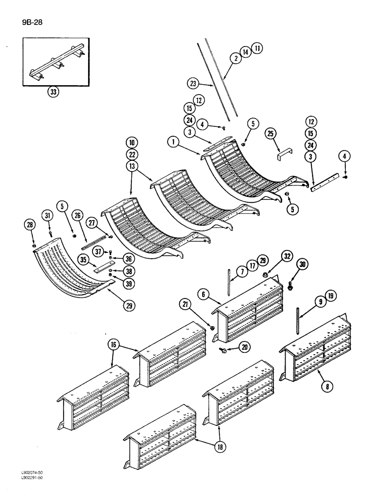 Схема запчастей Case IH 1680 - (9B-28) - CONCAVES, TWO PIECE CONCAVES AND GRATES (IF EQUIPPED) (14) - ROTOR, CONCANVES & SIEVE