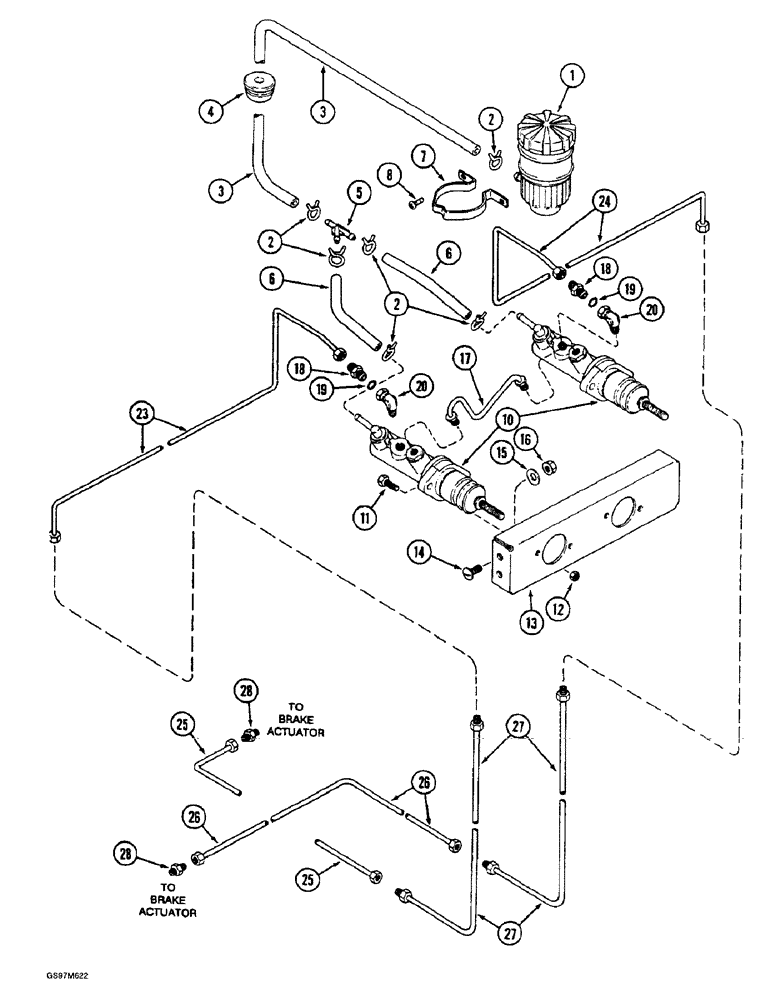 Схема запчастей Case IH 1660 - (7-12) - MASTER BRAKE CYLINDERS RESERVOIR, CONNECTIONS AND MOUNTING (5.1) - BRAKES