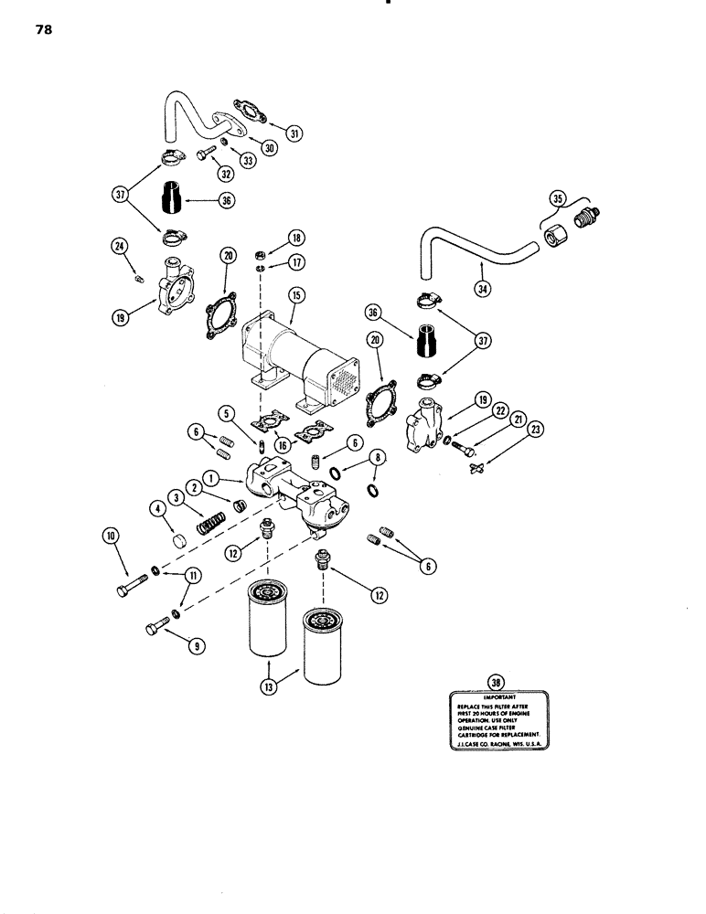Схема запчастей Case IH 504BDT - (078) - OIL FILTER & HEAT EXCHANGER, ENGINE L/FUEL DEVICE, 504BDT TURBOCHARGED ENG. W/OIL COOLED PISTONS, C (02) - ENGINE