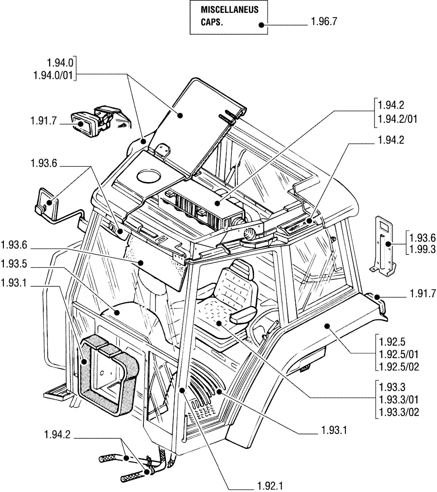 Схема запчастей Case IH JX90U - (1.90.4 SEC. 10[02]) - DRIVERS COMPARTMENT (10) - OPERATORS PLATFORM/CAB