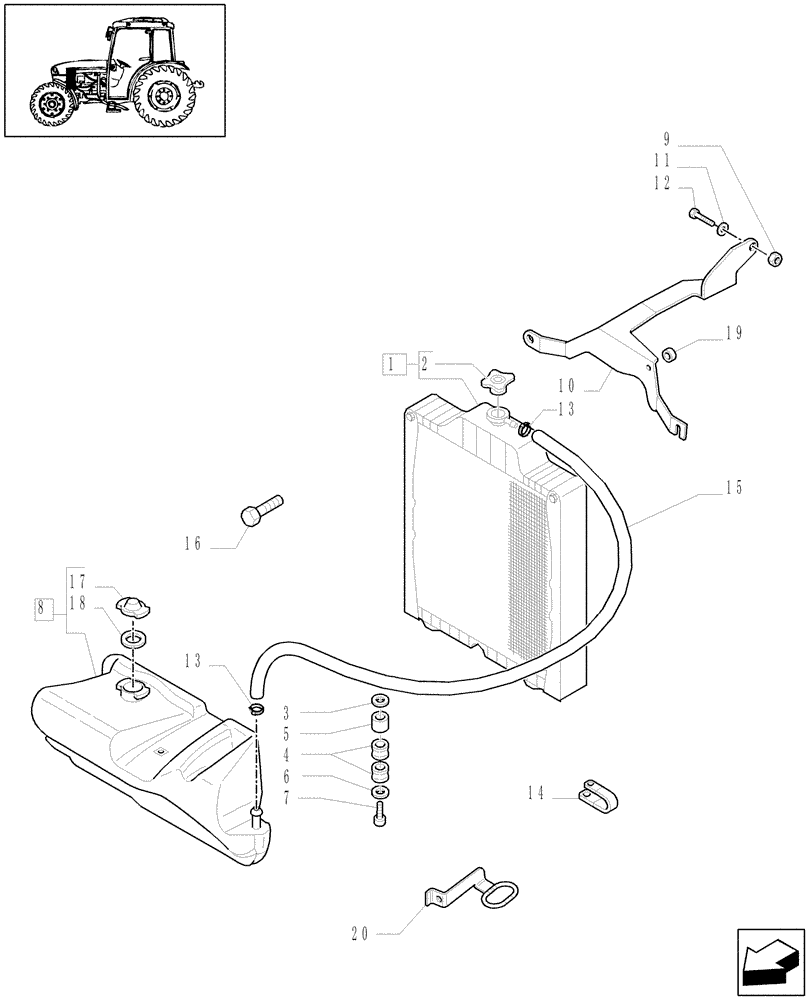 Схема запчастей Case IH JX1095C - (1.17.0[01]) - RADIATOR AND COOLING TANK (02) - ENGINE EQUIPMENT