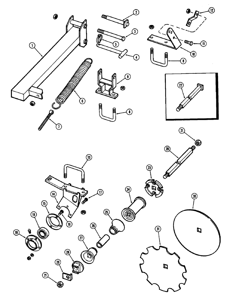 Схема запчастей Case IH F21 - (048) - 7 BLADE WING GANG, FRONT RIGHT, 7 INCH SPACING, F21, F21H-7-242 & 256 