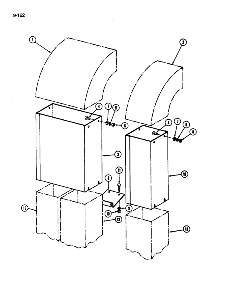 Схема запчастей Case IH 1844 - (9-162) - CONVEYOR CHUTE LONG EXTENSIONS, 1844 COTTON PICKER (15) - HANDLING SYSTEM
