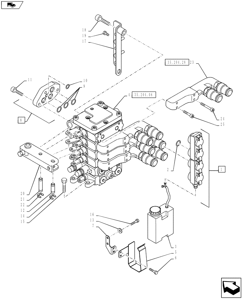 Схема запчастей Case IH PUMA 130 - (35.204.05[02]) - VAR - 743685, 333845 - MECHANICAL REAR REMOTE CONTROL VALVES - MOUNTING & ATTACHMENTS - 4 VALVE (35) - HYDRAULIC SYSTEMS