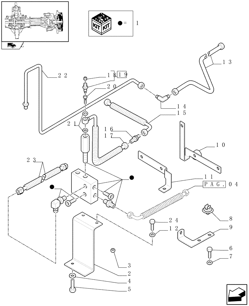 Схема запчастей Case IH PUMA 125 - (1.40. 3/14[03A]) - (CL.4) FRONT AXLE W/MULTI-PLATE DIFF. LOCK, ST. SENSOR AND BRAKES - PIPES - D6366 - C6089 (VAR.330426) (04) - FRONT AXLE & STEERING