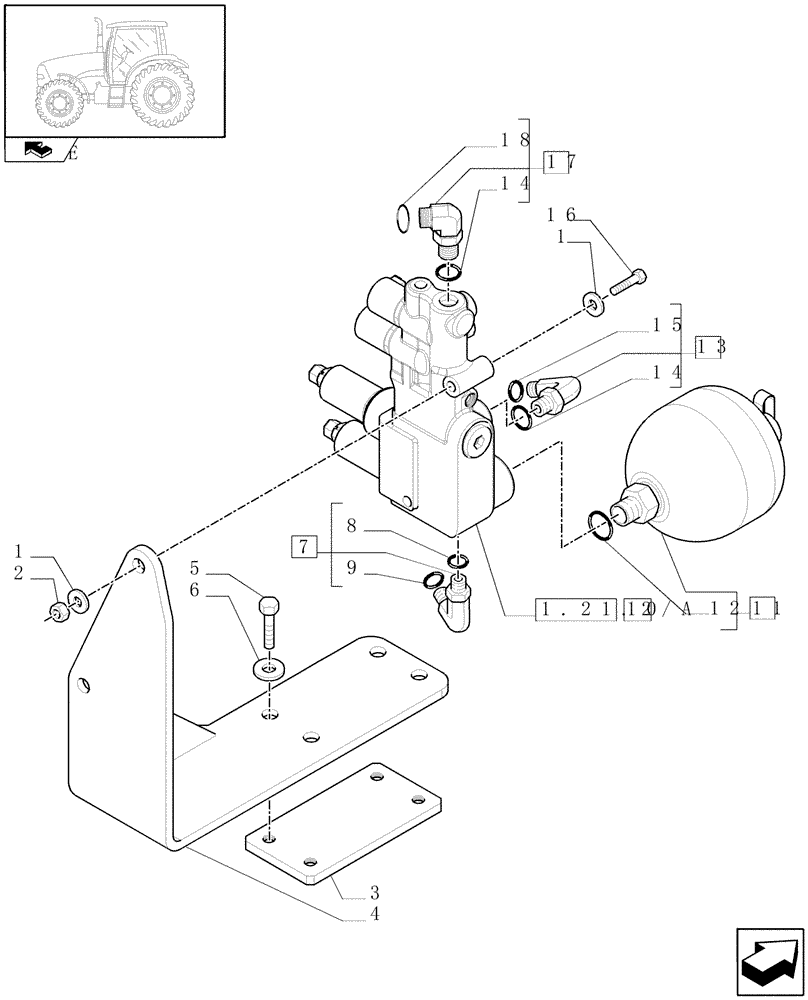 Схема запчастей Case IH PUMA 115 - (1.21.2[01A]) - SUSPENDED FRONT AXLE W/MULTI-PLATE DIFF. LOCK - VALVE SUSP. CONTR. - D5833 (VAR.330414-330427-330429-330430) (04) - FRONT AXLE & STEERING