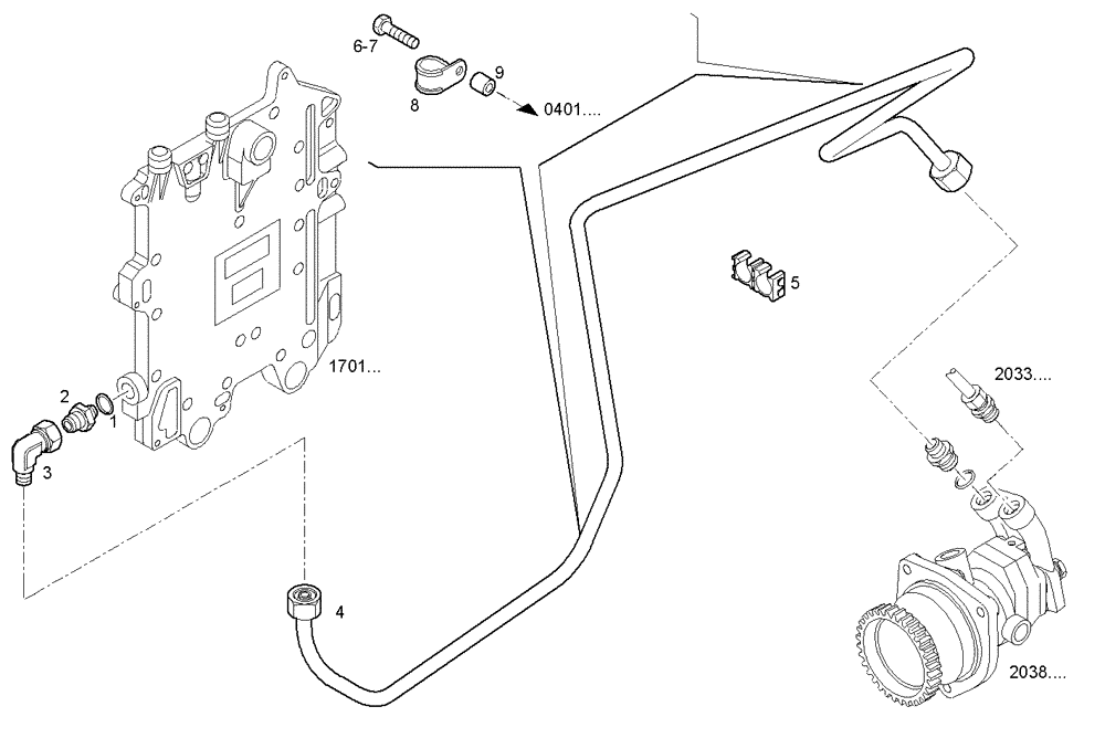 Схема запчастей Case IH F3AE0684P E905 - (2031.002) - FUEL LINES - INLET TO FUEL PUMP 
