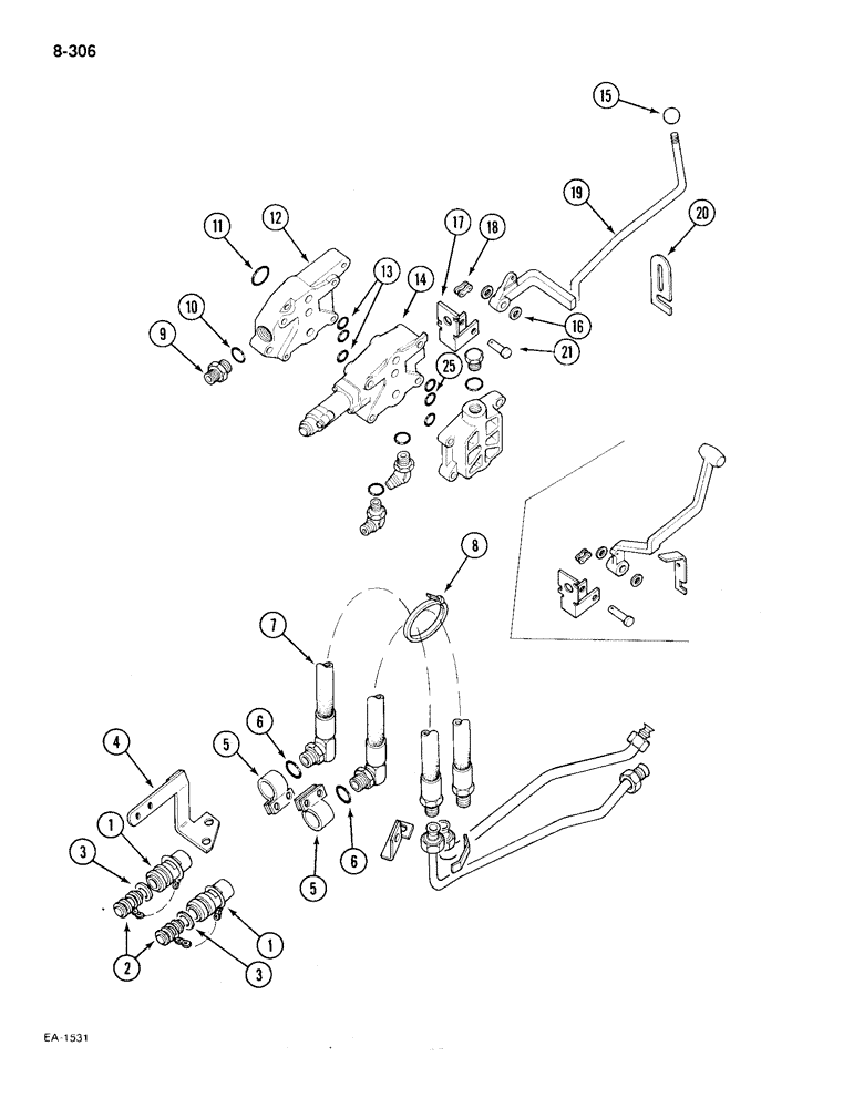 Схема запчастей Case IH 385 - (8-306) - AUXILIARY VALVES SINGLE, FOR TRACTORS WITH HYDRAULIC DRAFT CONTROL (08) - HYDRAULICS