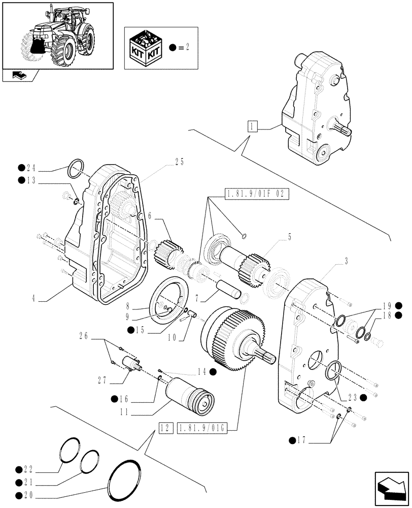 Схема запчастей Case IH PUMA 165 - (1.81.9/01F[01]) - FRONT PTO - GEARBOX - BREAKDOWN (07) - HYDRAULIC SYSTEM