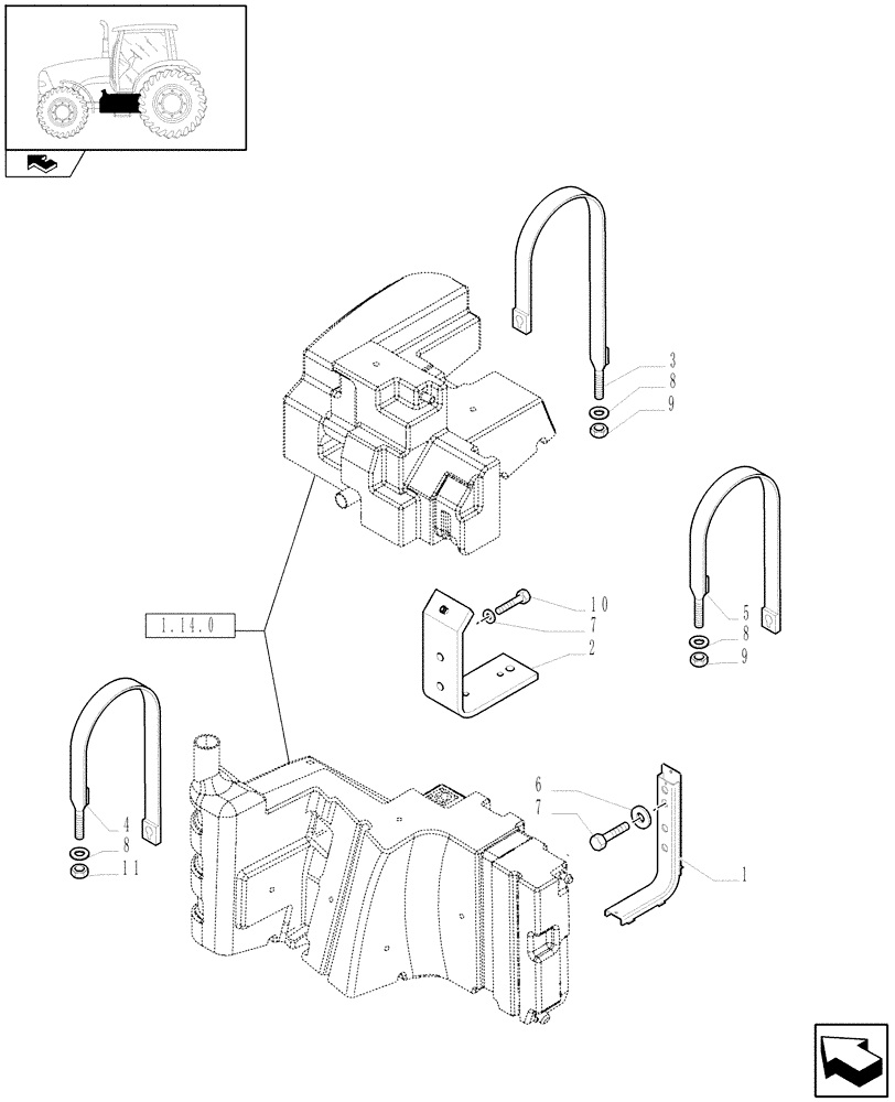 Схема запчастей Case IH PUMA 165 - (1.14.7[01A]) - MAIN FUEL TANK SUPPORT - D6687 (02) - ENGINE EQUIPMENT