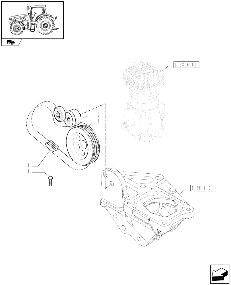 Схема запчастей Case IH PUMA 165 - (1.68.6[02]) - (VAR.169-170-171-178-385-385/1) PNEUMATIC TRAILER BRAKE - PULLEYS AND BELT (05) - REAR AXLE