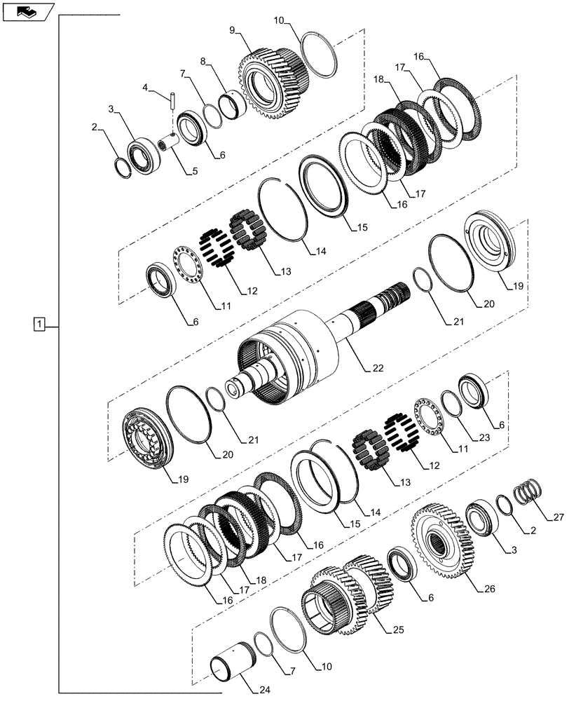 Схема запчастей Case IH STEIGER 600 - (21.155.06) - POWER SHIFT TRANSMISSION - 2ND SHAFT, PS6, 9C (21) - TRANSMISSION