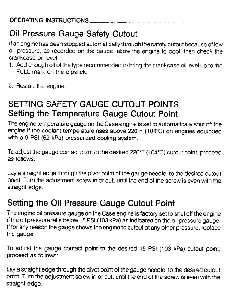 Схема запчастей Case IH 6830T - (1-14) - OPERATING INSTRUCTIONS, SETTING SAFETY GUAGE CUTOUT POINTS 