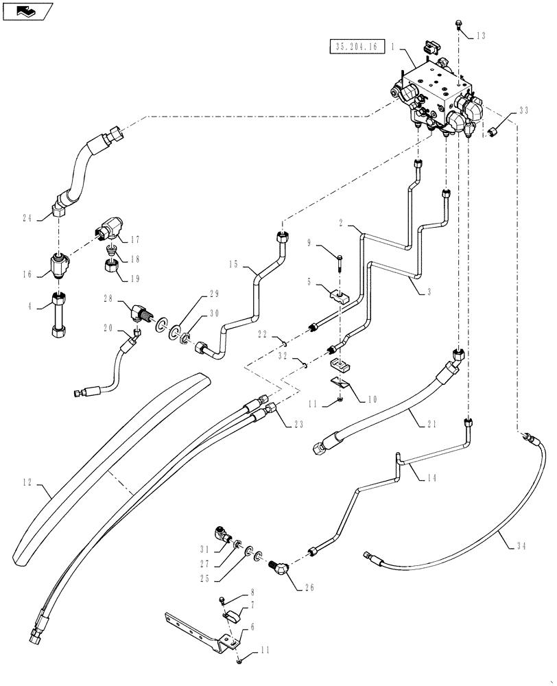 Схема запчастей Case IH 7130 - (35.204.18) - VALVE ASSEMBLY, MAIN VALVE STACK & CONNECTIONS (35) - HYDRAULIC SYSTEMS