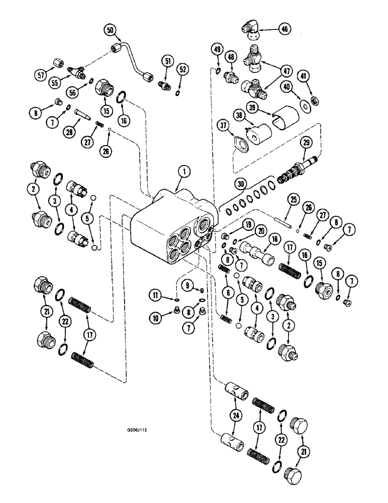 Схема запчастей Case IH 1660 - (5-86) - SELECTOR VALVE, POWER GUIDE AXLE, P.I.N. JJC0036301 & AFTER (04) - STEERING