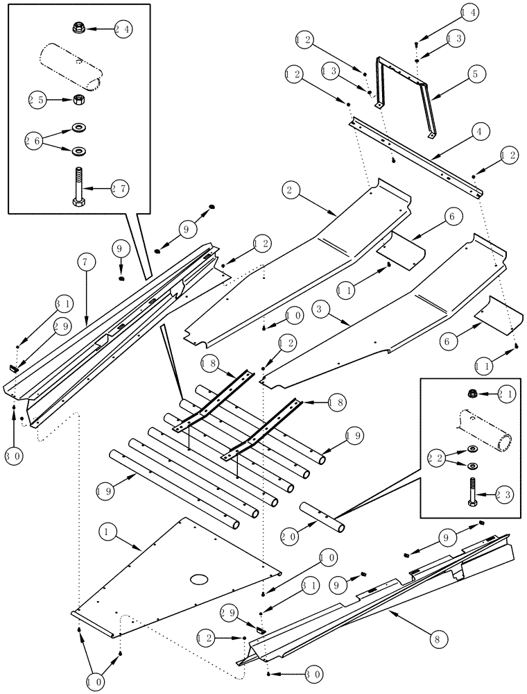 Схема запчастей Case IH CPX620 - (09F-06) - PLANT TUNNEL AND BELLY TUBES - ANGLE AND GUIDES (12) - CHASSIS