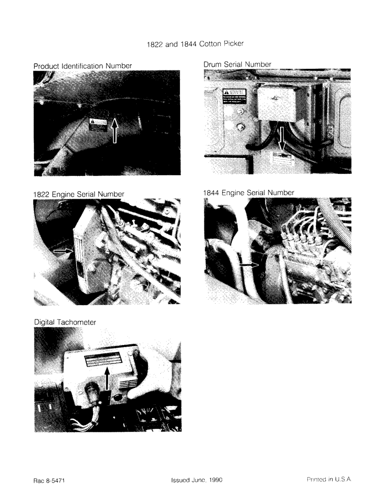 Схема запчастей Case IH 1844 - (1-02) - PRODUCT I.D. NUMBER, DRUM SERIAL NUMBER, ENGINE SERIAL, DIGITAL TACHOMETER (00) - PICTORIAL INDEX