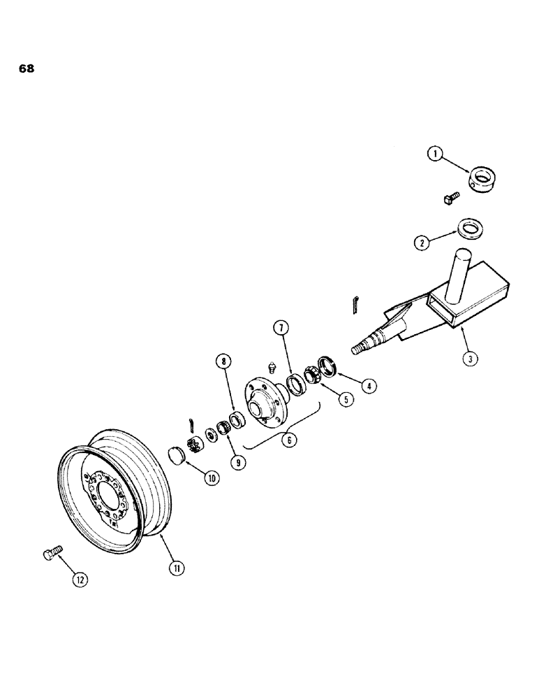 Схема запчастей Case IH 100-SERIES - (68) - ASSIST WHEEL AXLE, 180W AND 188 12 WIDE ROW, SN1605900 AND UP 