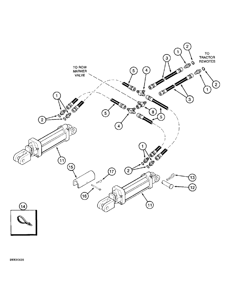 Схема запчастей Case IH 955 - (8-24) - ASSIST WHEEL HYDRAULIC SYSTEM, 8 ROW NARROW AND 6 ROW (08) - HYDRAULICS
