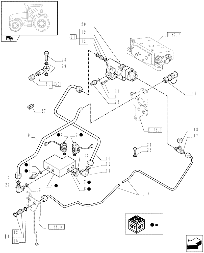 Схема запчастей Case IH PUMA 155 - (1.82.715[01A]) - TRAILER BRAKE VALVE (ITALY) AND ASSOCIATED PARTS - D5833 (VAR.331723) (07) - HYDRAULIC SYSTEM