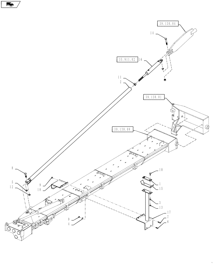 Схема запчастей Case IH 810 - (39.130.09) - 60 BOOM, RH, INNER, 2-1/2" TUBES, BOOM LEVEL AND OUTER BOOM CRADLE (39) - FRAMES AND BALLASTING