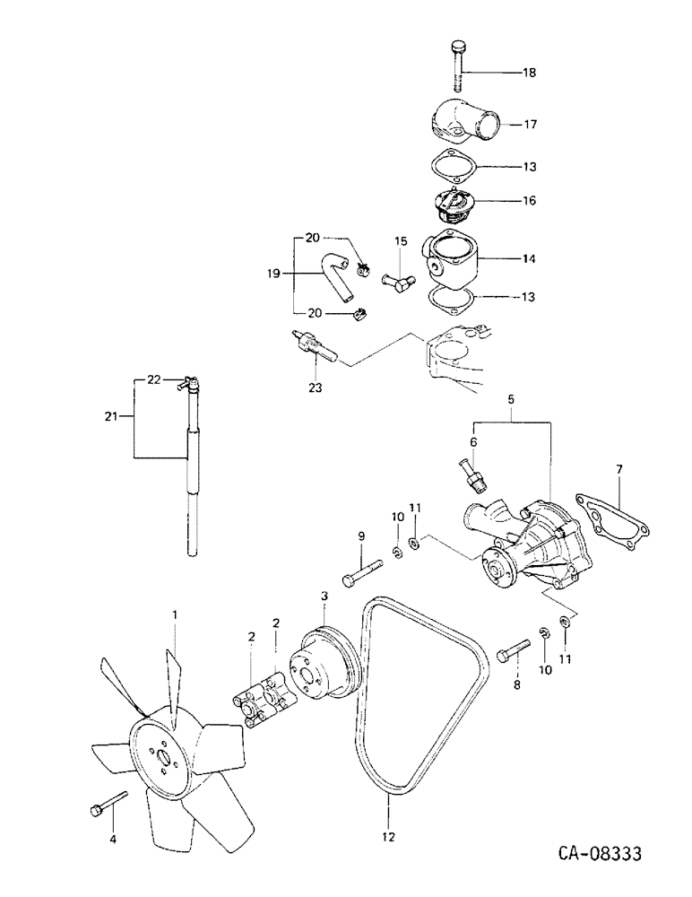Схема запчастей Case IH 254 - (12-30) - POWER, FAN, THERMOSTAT, HOUSING AND WATER PUMP, 244 AND 254 TRACTORS Power