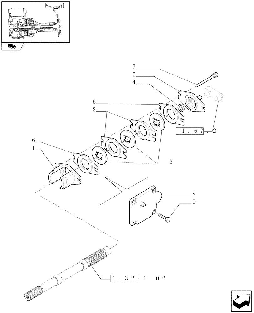 Схема запчастей Case IH FARMALL 85N - (1.65.5) - PARKING BRAKE (05) - REAR AXLE