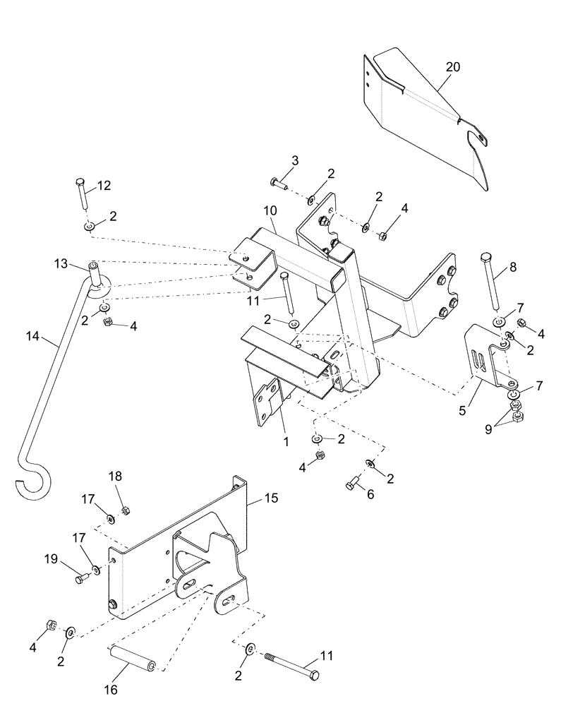 Схема запчастей Case IH AFX8010 - (E.20.A.70[05]) - BRACKETS & HINGE, R. H. LOWER - PRIOR TO P.I.N. XXXXXX E - Body and Structure