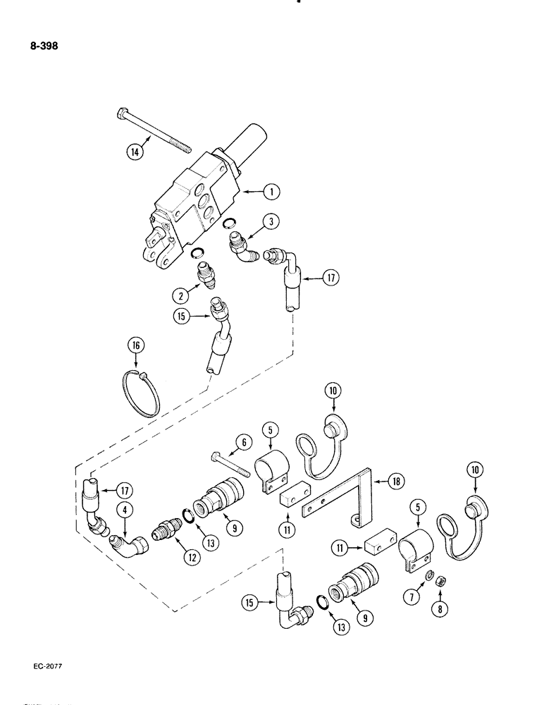 Схема запчастей Case IH 885 - (8-398) - AUXILIARY VALVES, COUPLINGS AND PIPES, WITHOUT CAB, THIRD BANK, PIN 18001 AND AFTER (08) - HYDRAULICS