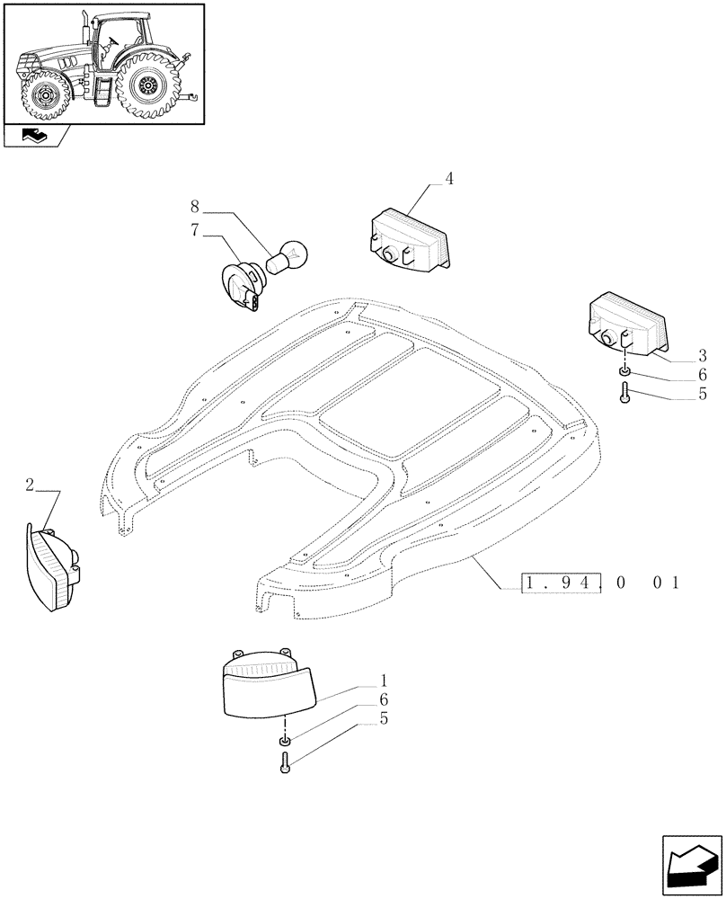 Схема запчастей Case IH PUMA 125 - (1.75.7[02]) - NORTH AMERICA VERSION - WORKLAMPS (06) - ELECTRICAL SYSTEMS