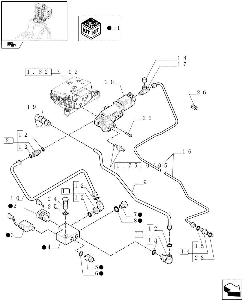Схема запчастей Case IH PUMA 140 - (1.82.714) - TRAILER BRAKE VALVE (ITALY) - VALVE PIPES (VAR.331723) (07) - HYDRAULIC SYSTEM