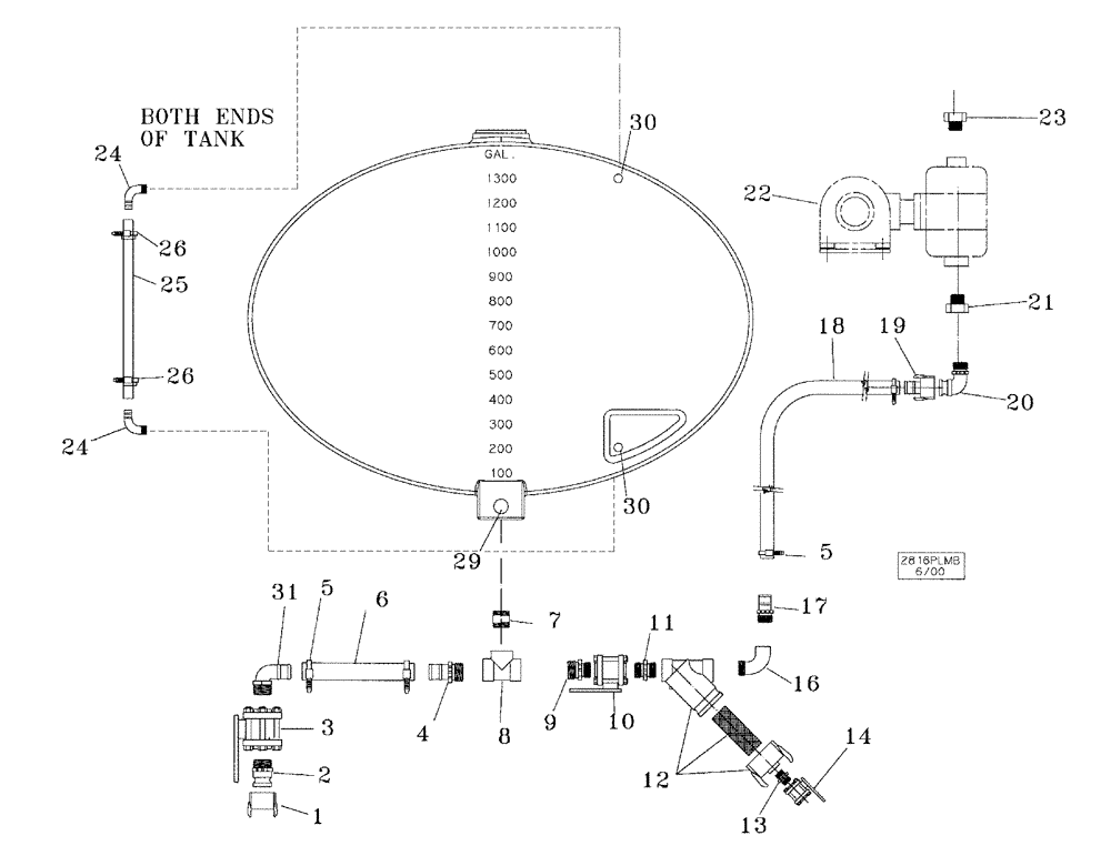 Схема запчастей Case IH 2800-16 - (75.200.05) - 1300 GALLON TANK FITTINGS (09) - CHASSIS/ATTACHMENTS