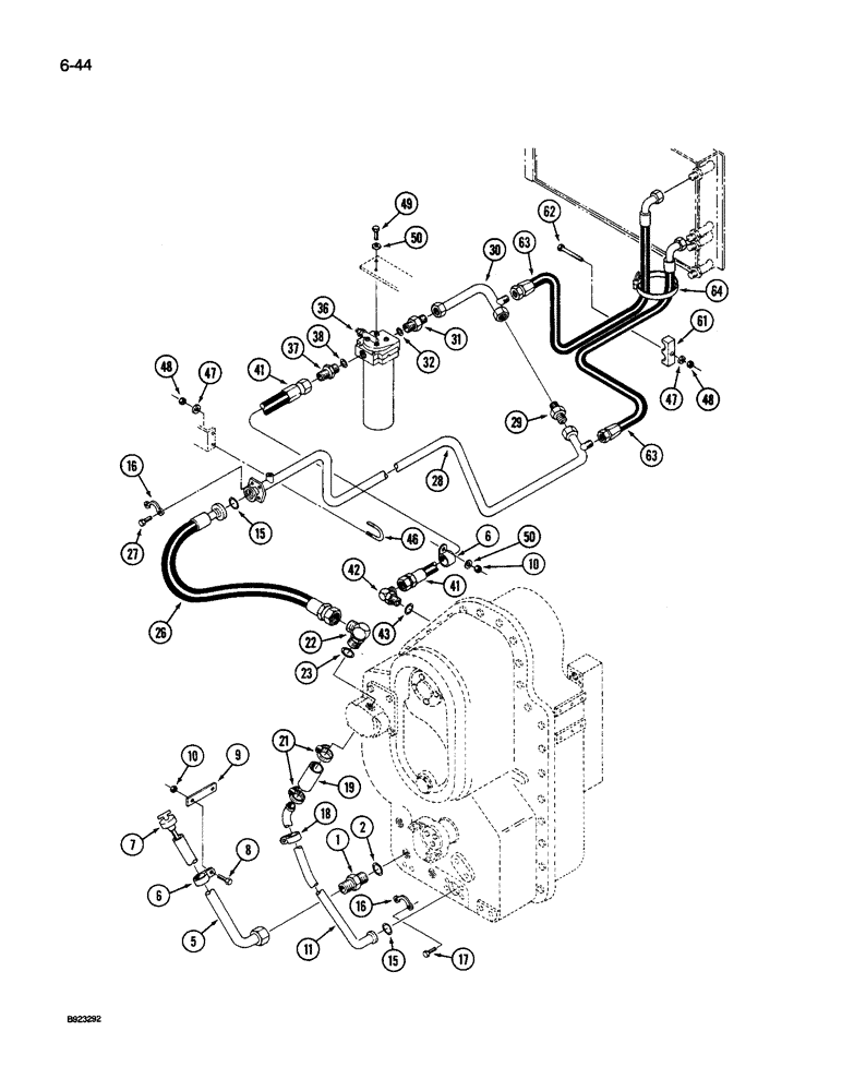 Схема запчастей Case IH 9260 - (6-044) - TRANSMISSION LUBRICATION, TRANSMISSION TO OIL COOLER, PRIOR TO P.I.N. JCB0028400 (06) - POWER TRAIN
