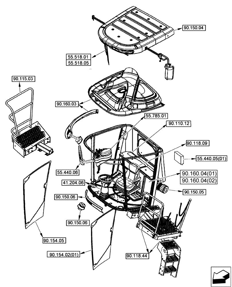 Схема запчастей Case IH 8120 - (90.000.00[01]) - SECTION INDEX - CAB (90) - PLATFORM, CAB, BODYWORK AND DECALS