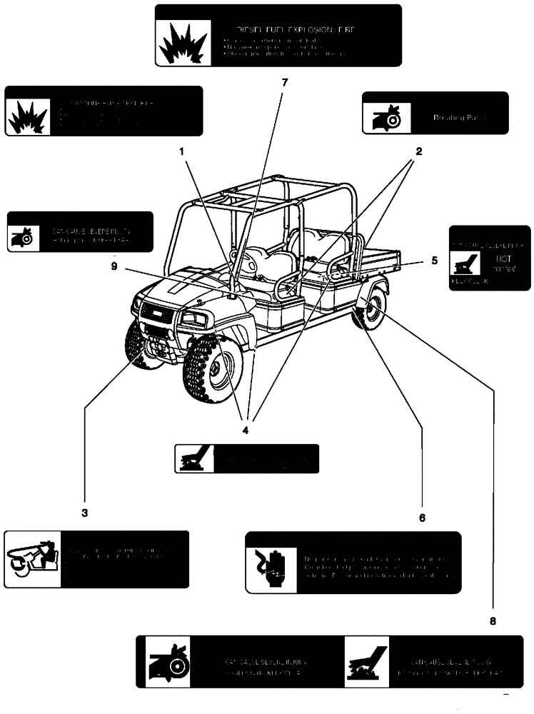 Схема запчастей Case IH SCOUT XL - (90.108.01[03]) - SAFETY DECALS - 4-SEATER (90) - PLATFORM, CAB, BODYWORK AND DECALS