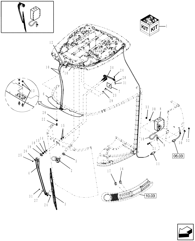 Схема запчастей Case IH WDX1202 - (18.08) - WINDSHIELD WIPER KIT Attachments