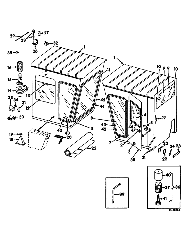 Схема запчастей Case IH 403 - (238) - OPERATORS CAB, 45 IN. WIDE WITH RIGHT REAR, SIDE MOUNTED AIR FILTER (90) - PLATFORM, CAB, BODYWORK AND DECALS