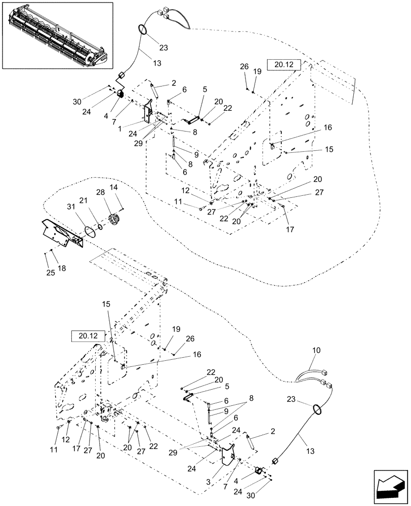 Схема запчастей Case IH 2010 - (20.06.01[2]) - HEIGHT CONTROL, 2020, PIN CBJ021301 AND AFTER (58) - ATTACHMENTS/HEADERS