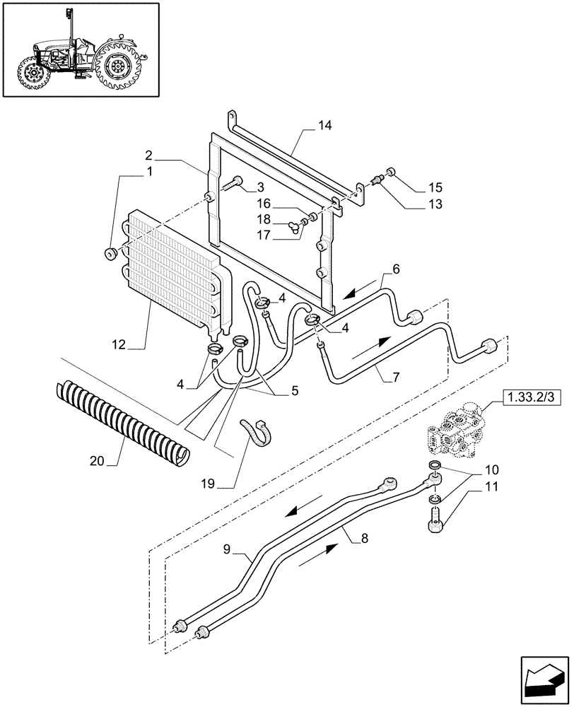 Схема запчастей Case IH JX1075C - (1.27.7/02[01]) - (VAR.270) DUAL COMMAND (2 SPS) 32X16 (30KM/H) W/HEAT EXCH. AND ADJ. COLUMN - FRAME, RADIAT. & PIPES (03) - TRANSMISSION