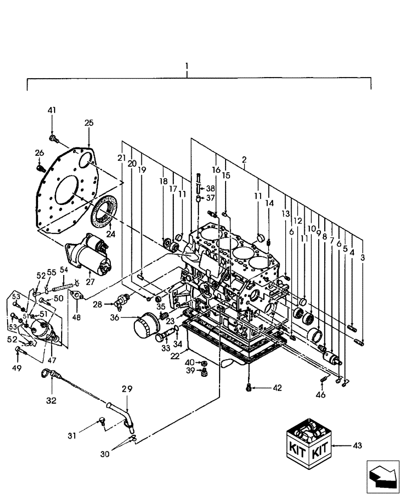 Схема запчастей Case IH D40 - (01.02) - CYLINDER BLOCK (01) - ENGINE