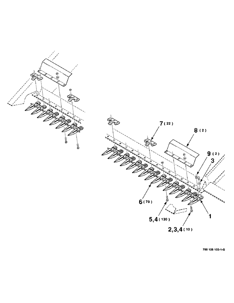 Схема запчастей Case IH 8220 - (3-32) - GUARD ASSEMBLY, 35 FOOT ONLY (58) - ATTACHMENTS/HEADERS